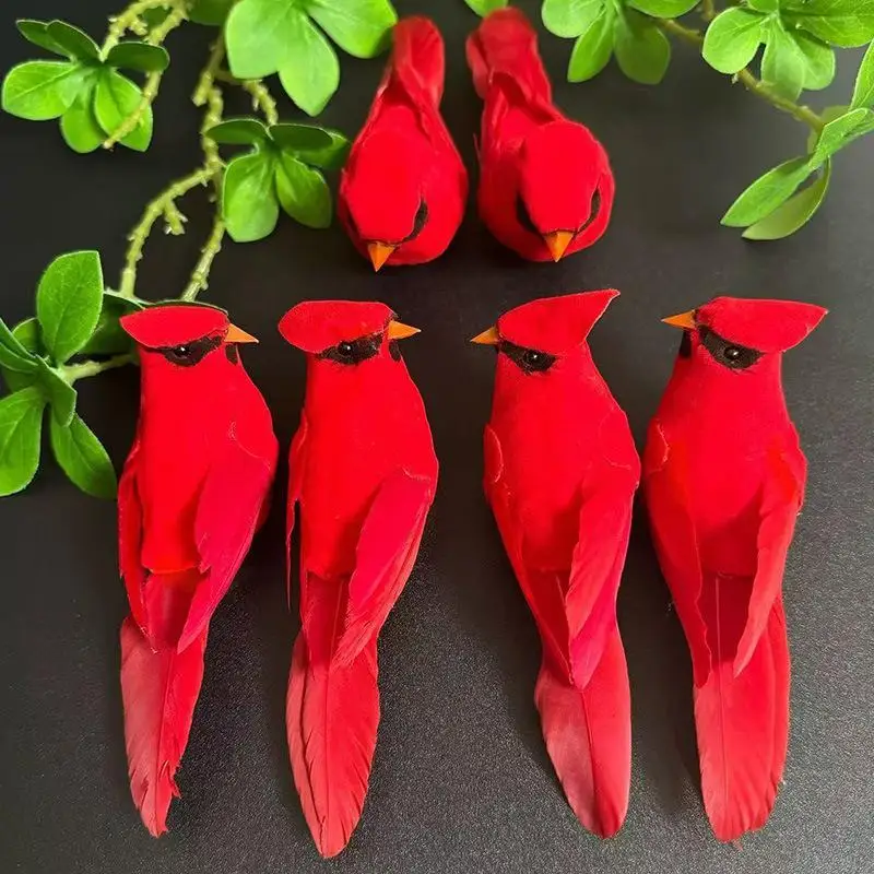 3 Pcs Beautiful Artificial Red Feather Bird Hanging Ornaments for Wedding Centerpiece Garden Home Decor