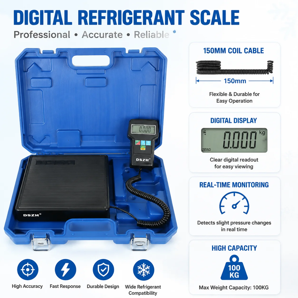 RCS-7040 Digital Refrigerant Charging Scale 100KG High Precision KG/LB/OZ HVAC AC Freon Quantitative Filling with Case