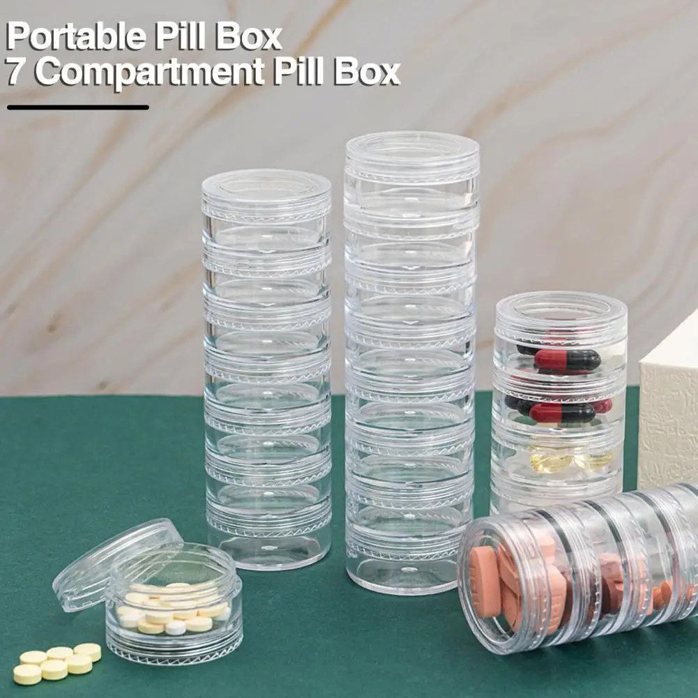 7Pcs Weekly Pill Organizer Case Stackable Travel Pill Box Clear Transparent Supplements Fish Oil Pills Holder Dispenser With Lid