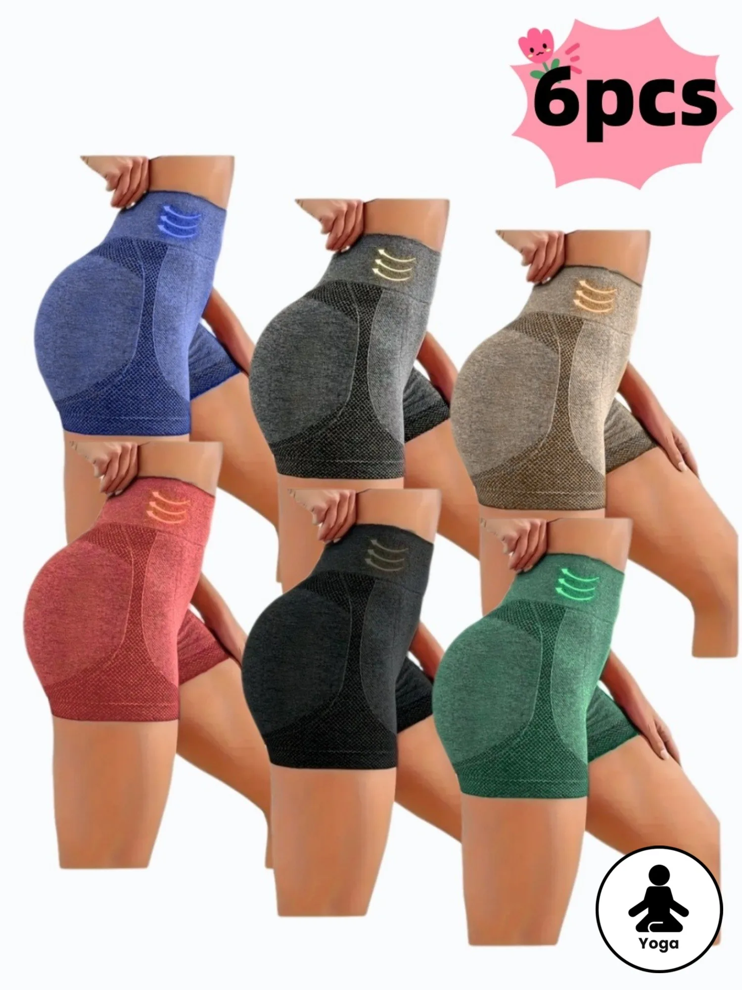 6 Pack Women's High Waisted Moisture Wicking Yoga Shorts, Seamless Stretch Breathable Workout Biker Shorts for Fitness Layering