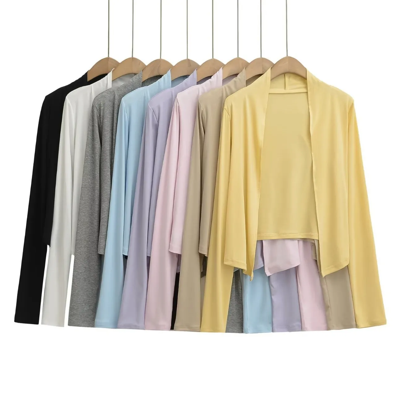 

Женский летний тонкий однотонный кардиган с длинными рукавами, универсальный утягивающий солнцезащитный топ с кондиционером