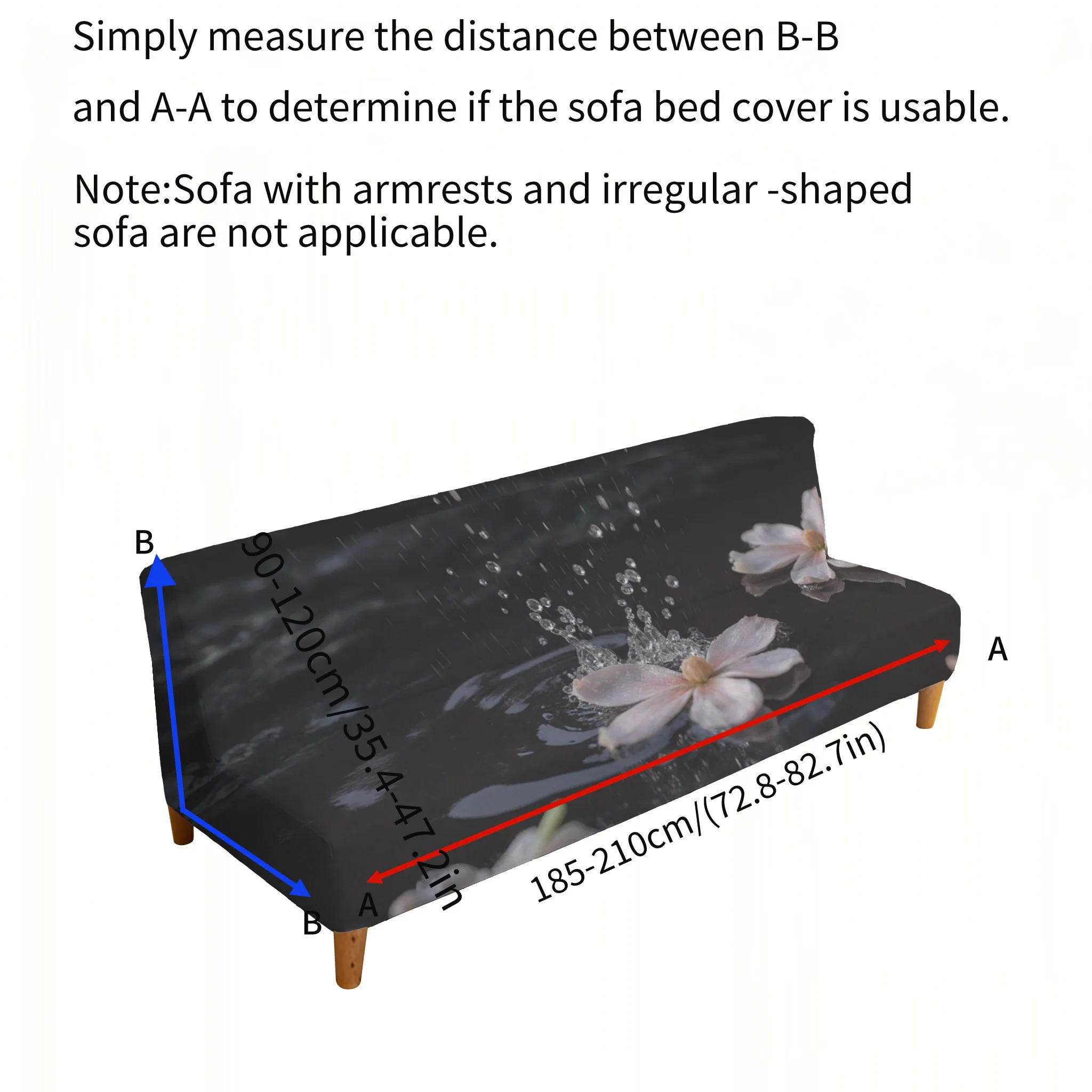 Falling Flower Flowing Water Elastic Sofa Bed Cover, Living Room Sofa Bed Cover, Dustproof Machine Washable Sofa Bed Cover