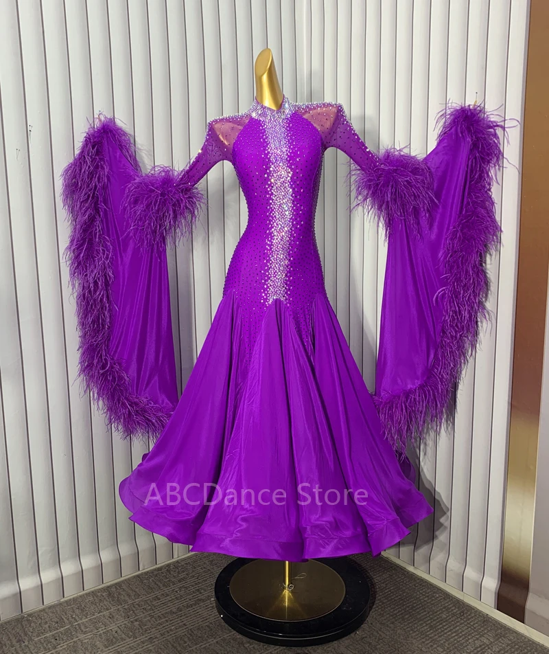 2025 NEW ballroom dance dresses competition Adult Standard Dancing Dress ballroom dance dress purple  dancewear ostrich feathers