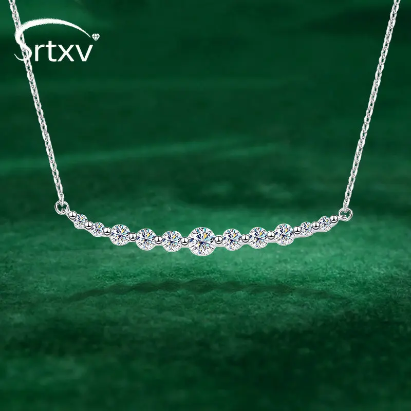 

Full Real Moissanite Pendant Necklace For Women 100% 925 Sterling Silver Smile Choker Chain Wedding Birthday Party Gifts Jewelry