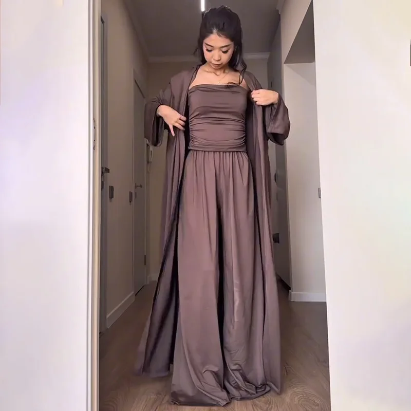 

2025 Long Sleeve Fall Winter 2025 Women's New Solid Color Long Sleeve Outerwear Bandeau Top Long Skirt Set