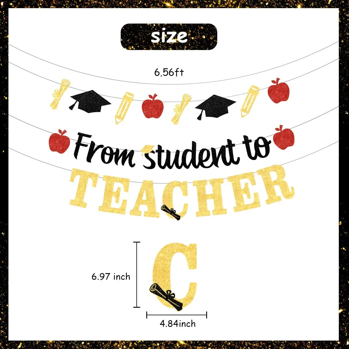 Teacher Graduation Banner Party Decorations with Red Black and Gold Color From Student To Teacher Graduation Decoration Supplies