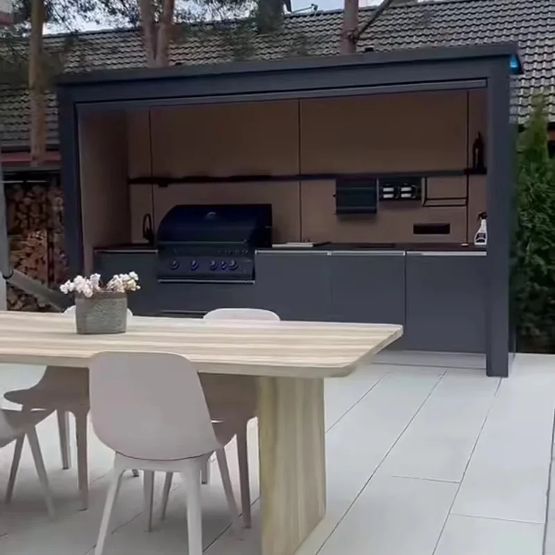 Customized Outdoor Kitchen Waterproof Eco-Friendly Stainless Steel Outdoor Kitchen BBQ Grill with Shed 96x46cm Cooking Surface