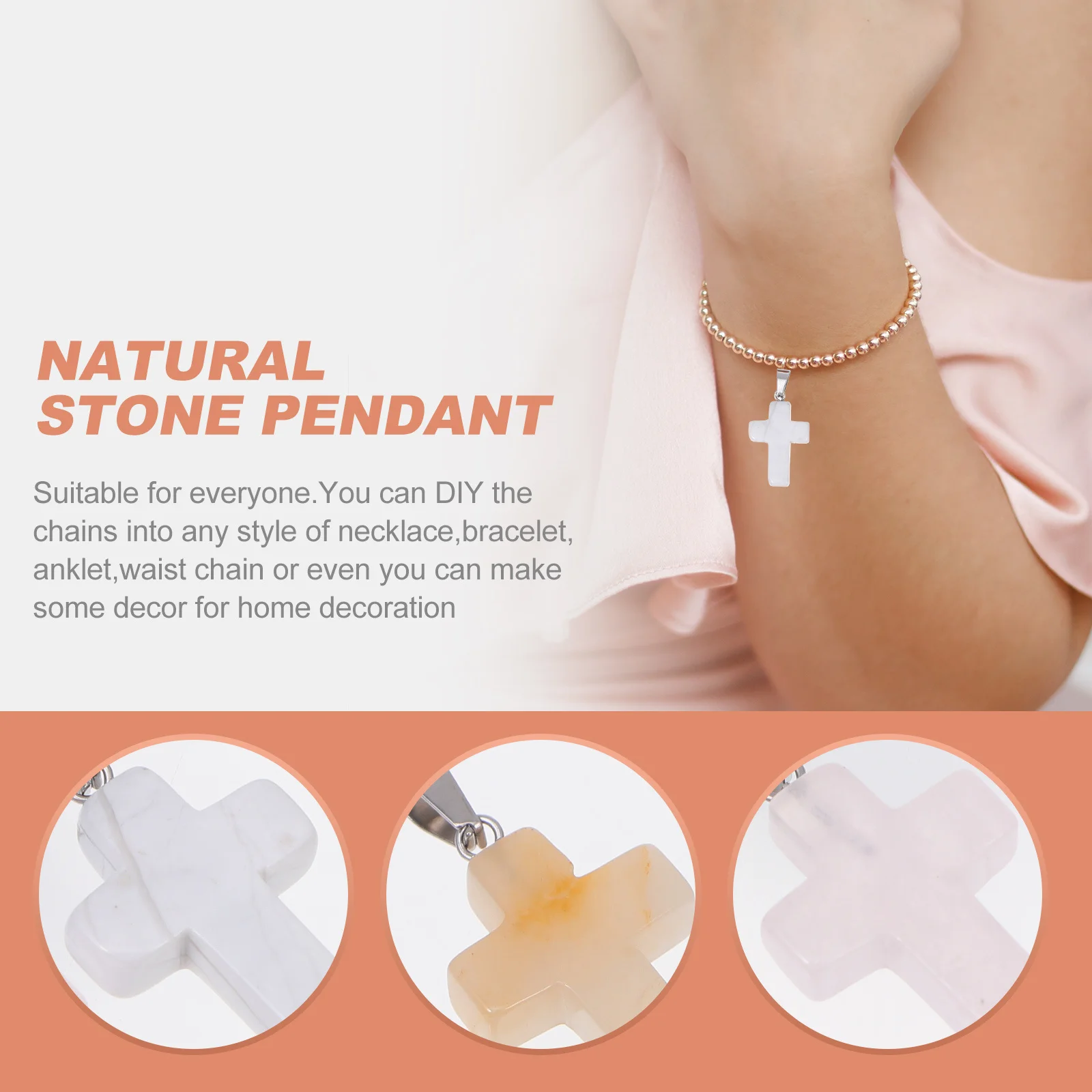 

12pcs Natural Stone Cross Pendant Beads Set for Bracelet Necklace DIY Jewelry Making Accessories Charm Supplies