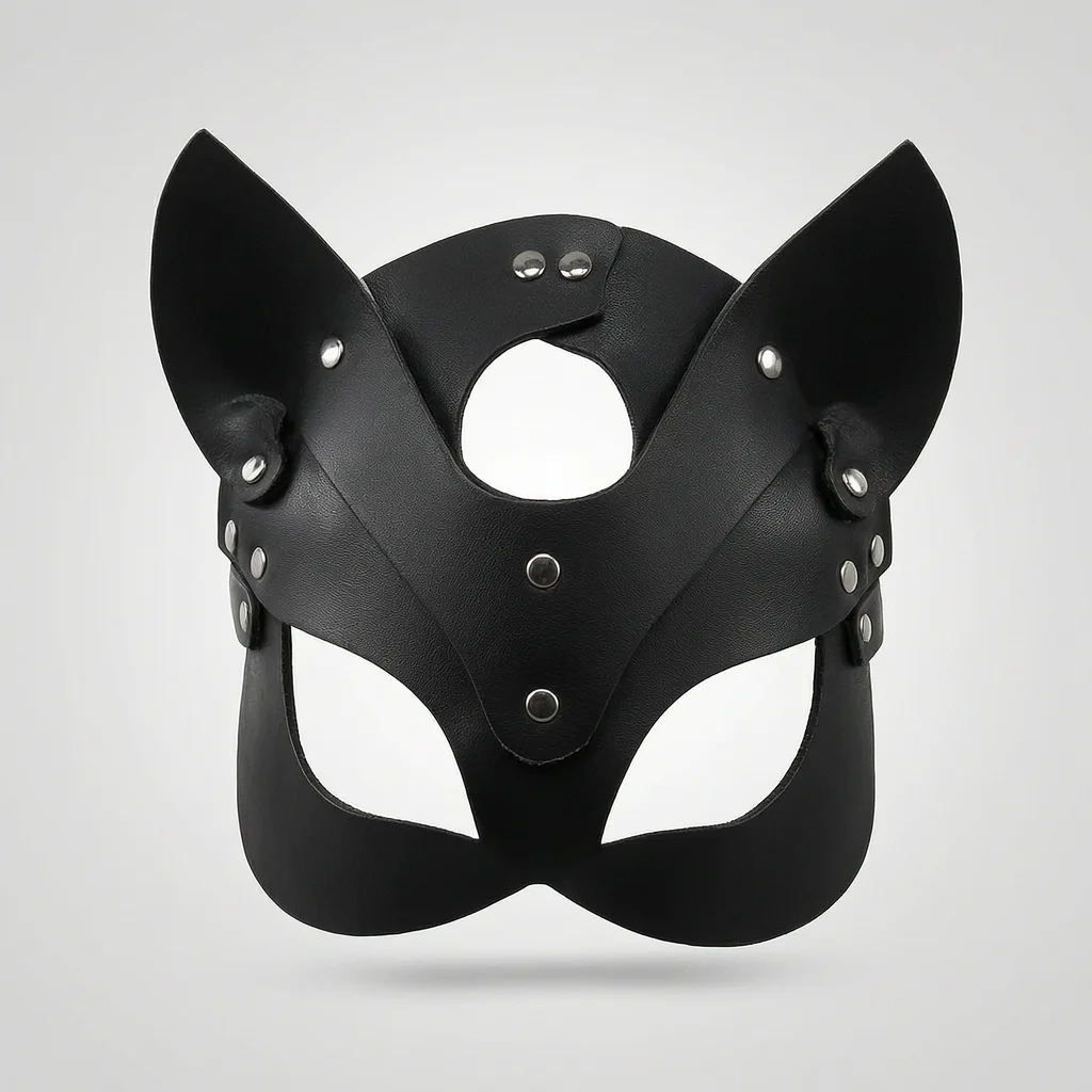 Cat Half Face Mask PU Leather For Halloween Cosplay Party Phantom Of The Opera Masquerade Style