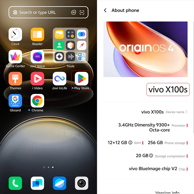 Original VIVO X100s Dimensity 9300+ 64MP Dreifachkamera 5000mAh Akku 6,78'' 120Hz AMOLED Display 100W Schnellladegerät OTA Update