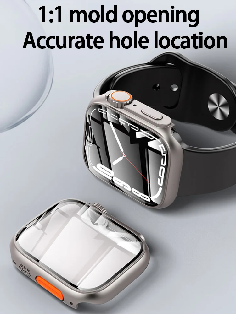 Gehärtetes Glas + Hülle für Apple Watch 44 mm 45 mm, Displayschutzfolie, Wechsel für Apple Ultra Bumper iWatch Serie 9 8 7 SE 6 5 4