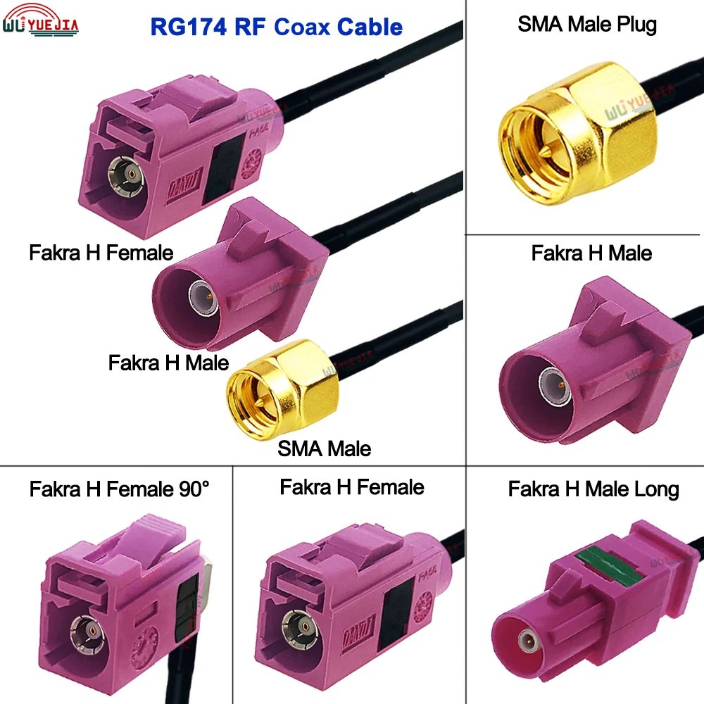 RG-174 Cable SMA Male Plug to Fakra H Male Plug And Fakra H Female Jack RF Coaxial Cable WIFI Antenna Extension Jumper Pigtail