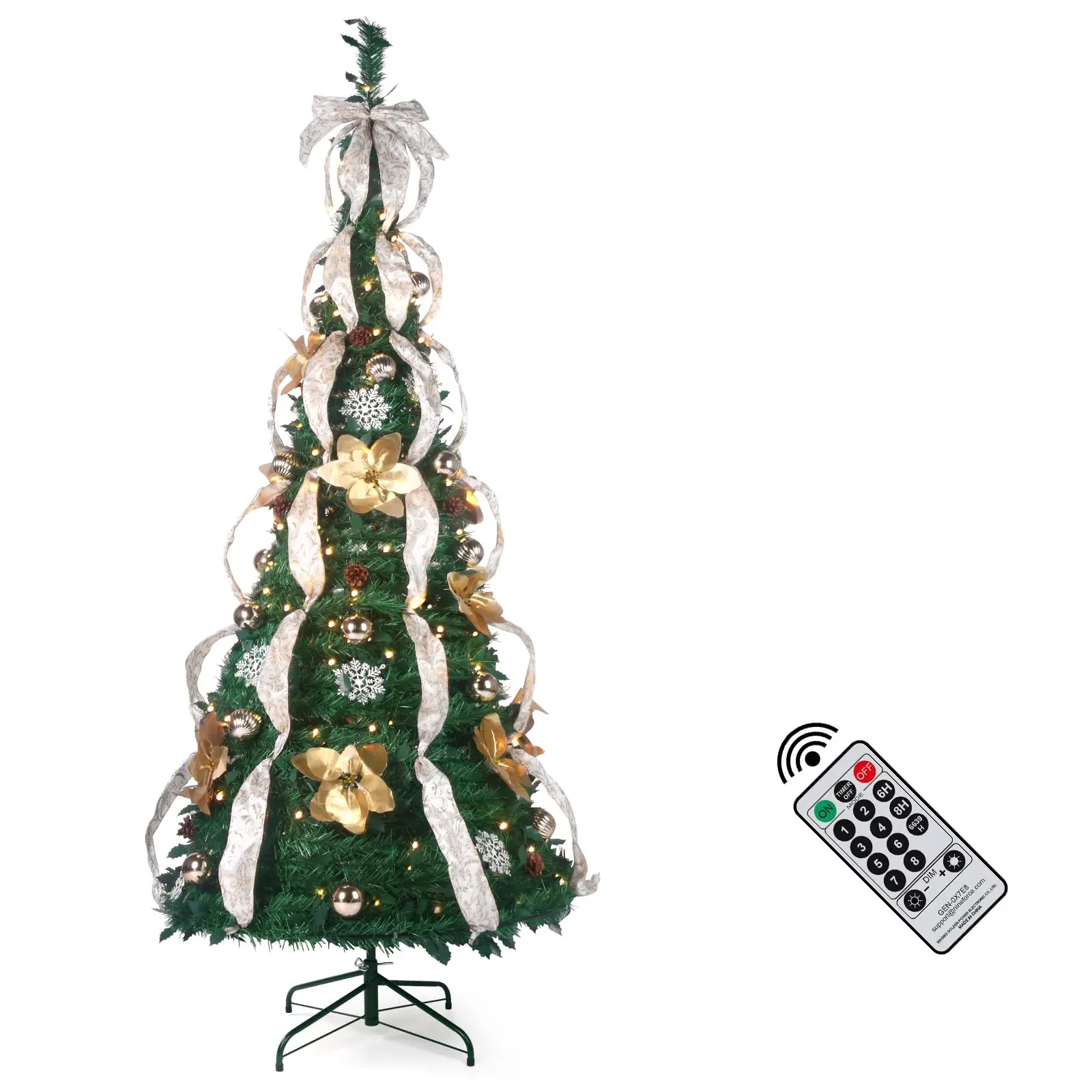 6.5FT Pop Up Christmas Tree Pre-Decorated with LED Lights Instant Setup Foldable Xmas Tree for Indoor&Outdoor