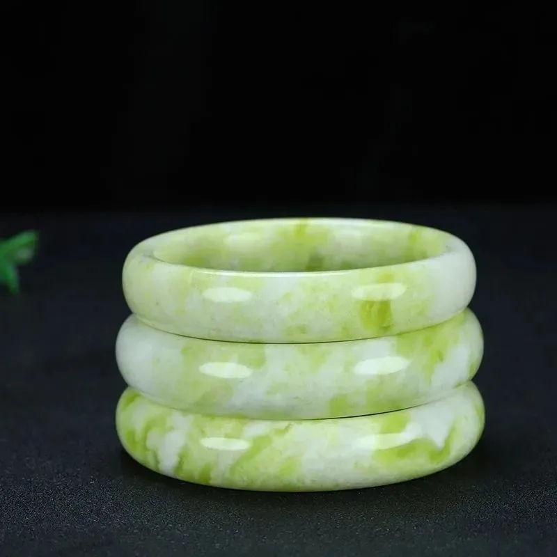 

Natural Shaanxi Bracelet, Yellow-White Pattern Lantian Jade Bangle, Live Stream Supply, Promotional Gift