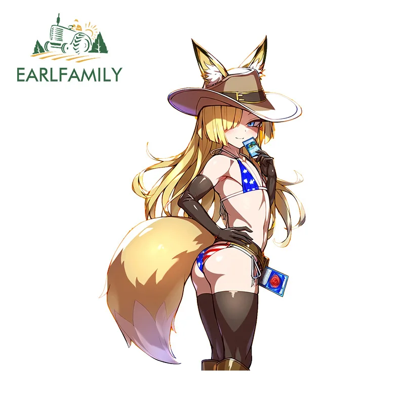 EARLFAMILY 13cm Fox Cowboy Girl Sexy Car Stickers Beauty Anime Graffiti Decal Waterproof Scratch-Proof Caravan Car Accessories