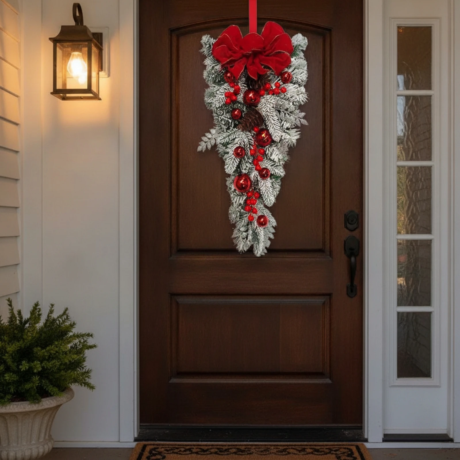 60 Cm PVC Christmas Wreath Traditional Tapered Inverted Wreath with Pinecones Holiday Decoration Large Long-Lasting for Wall
