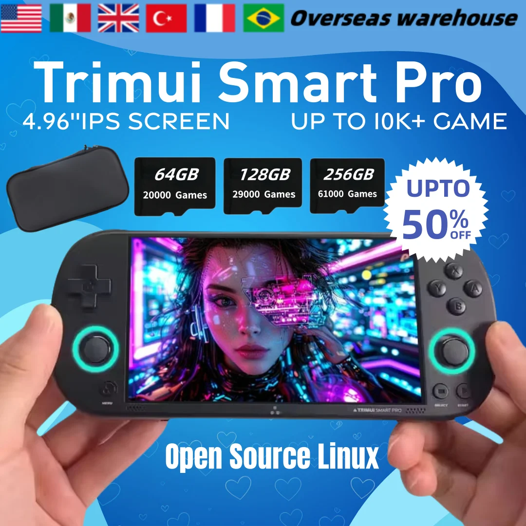 Trimui Smart Pro Handheld Game Console 4.96''IPS Screen Linux System Joystick RGB Lighting Retro Video Game Player Smartpro Gift