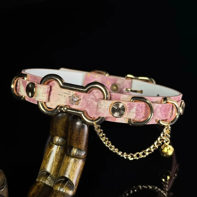 Pink Puppy! Punk Style Custom Handmade Leather Women's Metal Collar Puppy Collar Gift