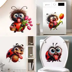 Funny Ladybug Wall Sticker Kids Room Bathroom Toilet Decor Living Room Cabinet Refrigerator Home Decoration Decals M866