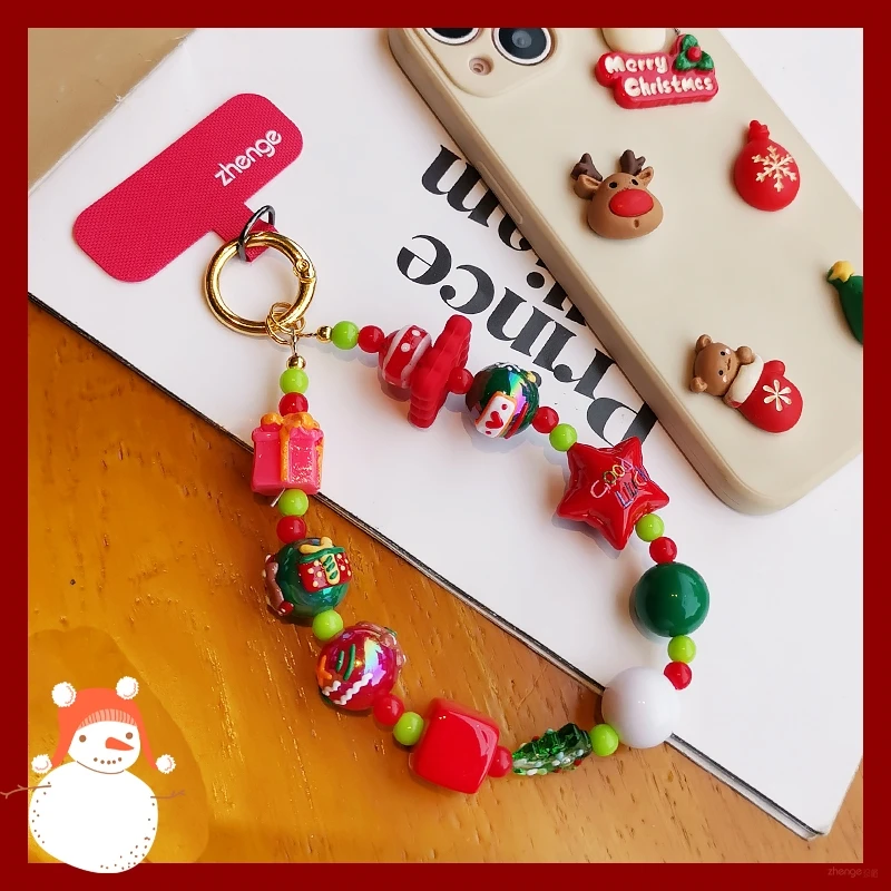 

Рождественский плюшевый мишка Lucky Star, цепочка для мобильного телефона, женские украшения из бисера, короткая фотография, модный новый продукт 2025 года