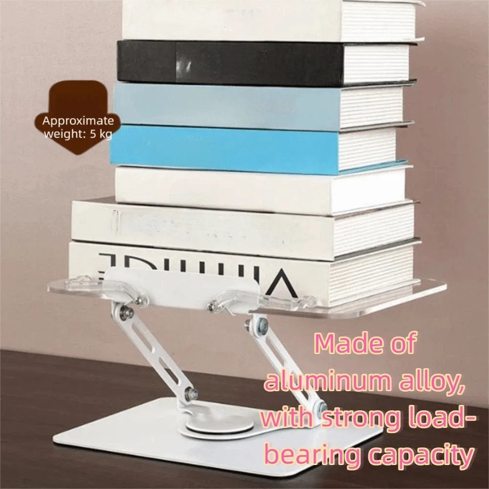 

Adjustable Height Acrylic Book Stand Foldable 360° Rotating Base Desktop Book Holder Elastic Page Clips Hands Free Tablet Riser