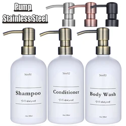 3pcs White Refillable Empty Bottle Kitchen Soap Dispenser Set Shampoo Conditioner Body Wash Dispenser with Stainless Steel Pump【