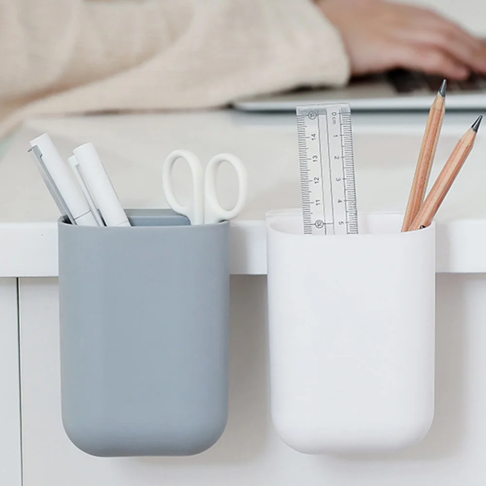 

3Pcs Pen Storage Boxes Premium Plastic Adhesive Desk Holders Wall-Mounted Organizers for Office Home Bathroom Kitchen