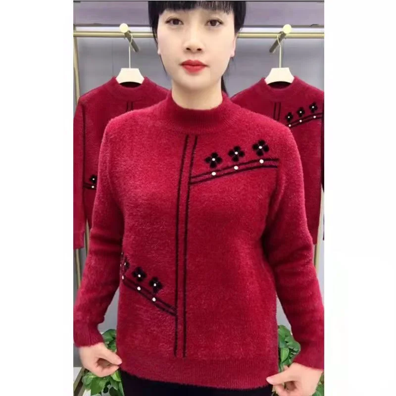 Knitted Sweater Outerwear for Elderly Women Fashionable Autumn Wedding Top for Mom Middle-Aged and Elderly Chinese Style M149