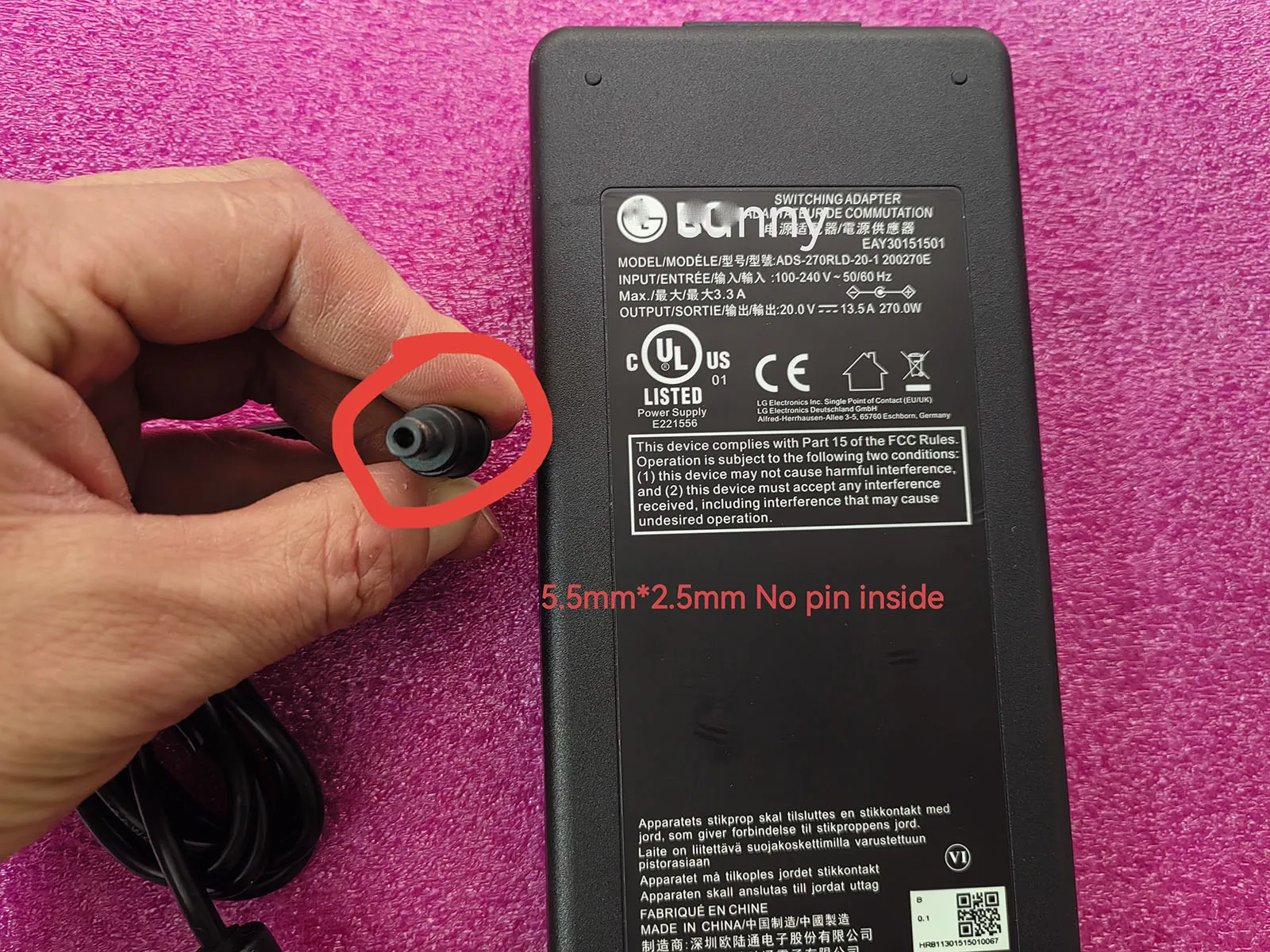 Adaptador de CA OEM 20V 13.5A 5.5mm*2.5mm 270W delgado EAY30151501 ADS-270RLD-20-1 200270E para monitor de juegos LG 45GX90SA Ultra OLED de 45 pulgadas