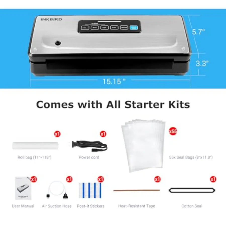 ماكينة سد الفراغات مع 55 عددًا من أكياس غلق الطعام مقاس 8 بوصة و12 بوصة وماكينة سد الفراغ المفروغات مقاس 11 بوصة 118 بوصة مع DryMoistLiqu