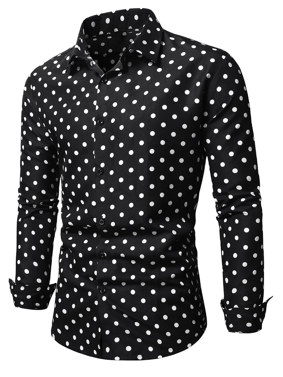 Summer Men\'s Buttoned Shirt Black and White Long Sleeve Lapel Polka Dot Daily Resort Wear Stylish, Casual and Comfortable