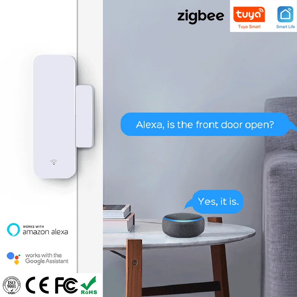 Tuya Zigbee 3.0 مستشعر نافذة الباب مستشعر الاتصال APP التحكم عن بعد عبر Smart Life يعمل مع Alexa Yandex Zigbee2Mqtt ZHA