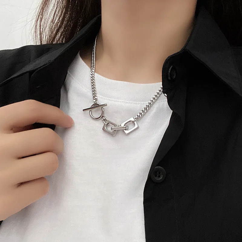 Stainless Steel Abstract Figure Pendant Necklace Hip Hop Unisex Niche Design Chain Collarbone Jewelry Women