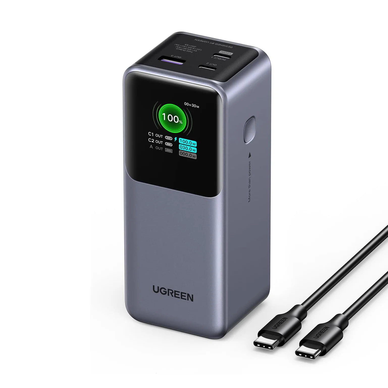

UGREEN Nexode Power Bank 20000mAh 130W Portable Charger 72Wh PD Fast Charging 3-Port USB C Battery Pack with TFT Smart Display