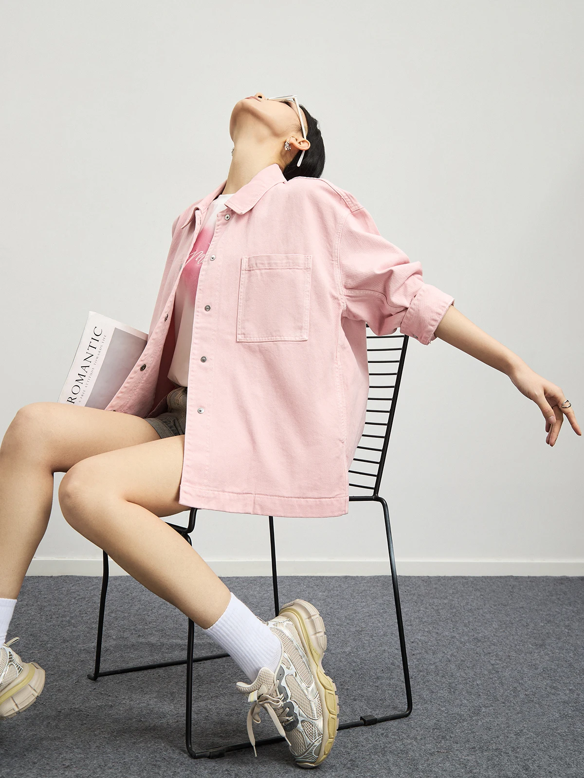 

Pink irt Jaet Women's Beautiful Unique Single Wear Casual Sle Straight Cut Polyester Fiber Long Sve Collar Pure...