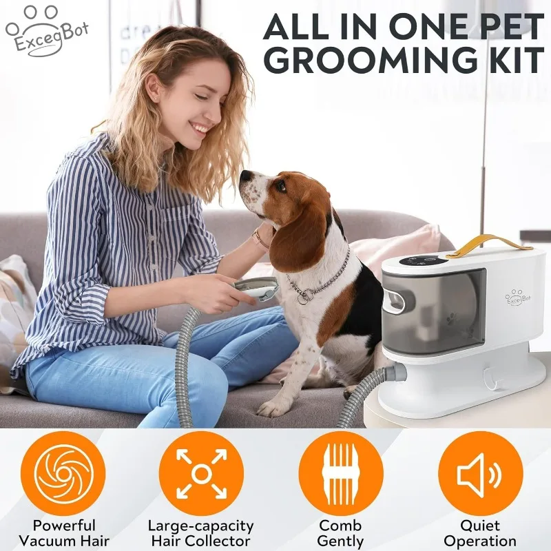 Dog Grooming Vacuum, Low Noise Dog Hair Vacuum Hair Remover Pet Grooming Kit Collects 99% Hair, Home Cleaning, 12kPa 5 Proven