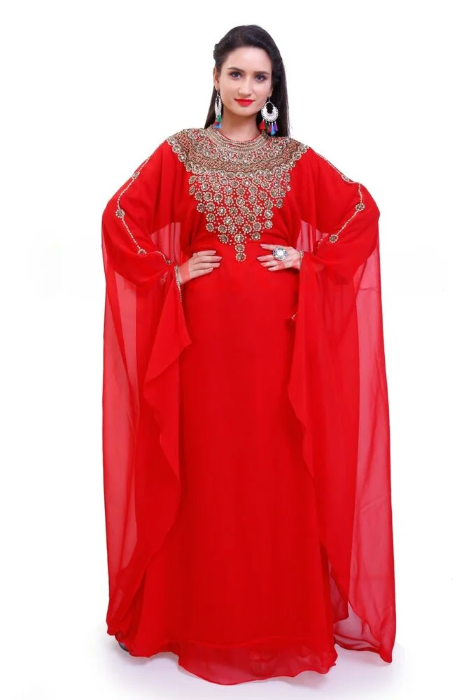 Dubai Red Tulle Gown Moroccan European and American Fashion Trend Costume