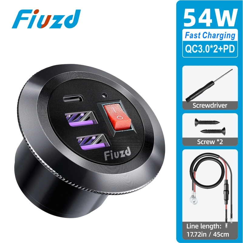 12v built-in usb car usb outlet 3.0 socket type-c Super adapter car Outlet Fast Charging for 12V 24V Truck Motorcycle RV Marine