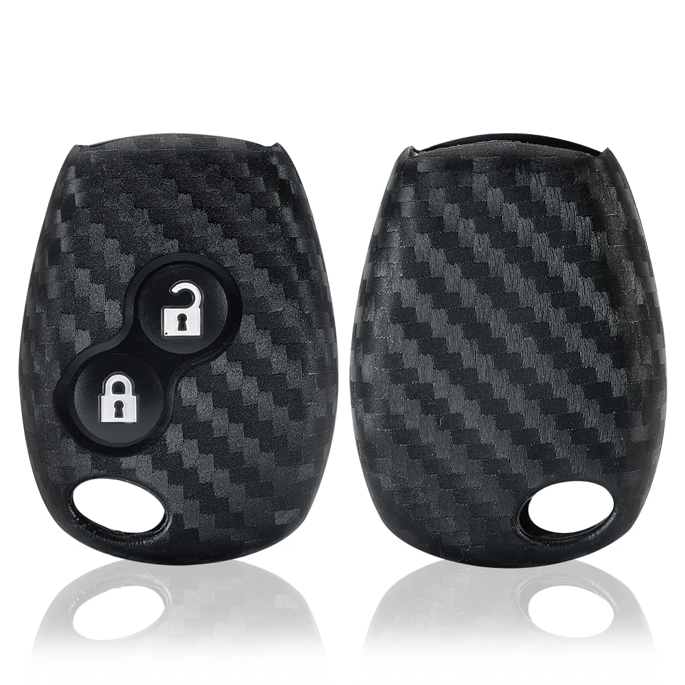 Carcasa para llave de coche de silicona y fibra de carbono de 2 botones, funda, soporte para Renault Clio Trafic Master Twingo Dacia Duster Sandero