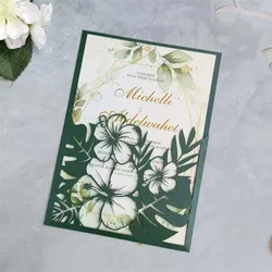 Green Floral Invitation Cards Floral Laser Cut Card Custom Printing 50 Sets For Wedding Birthday Brdal Shower Holiday Party