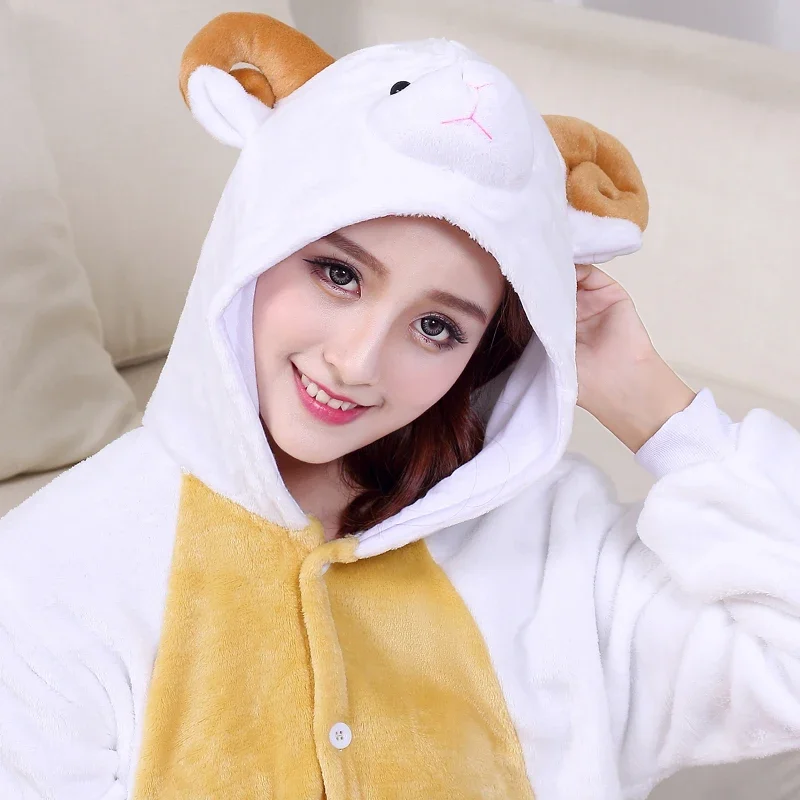 Anime Kigurumi Onesie For Adults Sheep Pajamas Flannel One-Piece Pyjamas Women Men Halloween Cosplay Costume Overalls Bodysuits