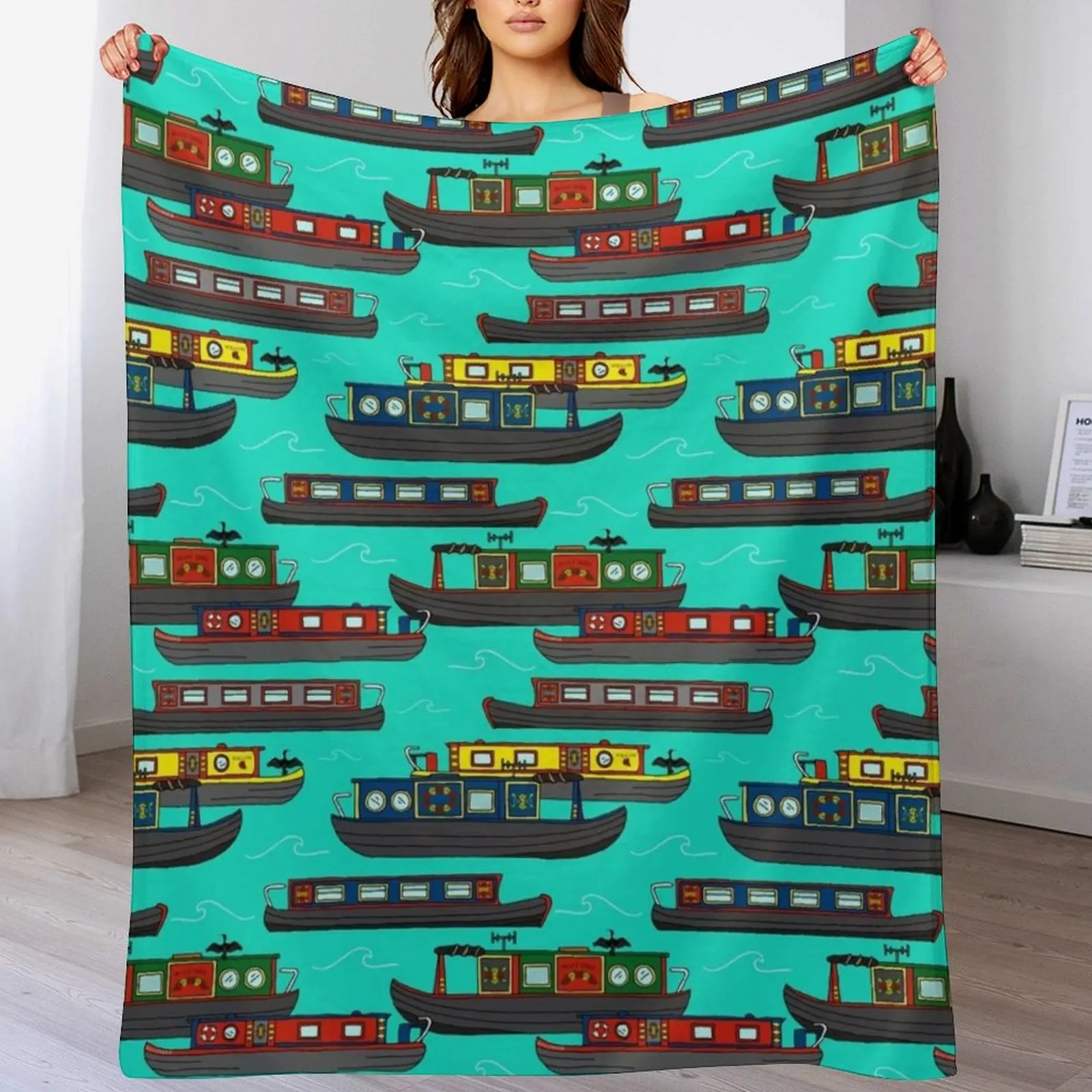 

Canal Narrowboats and Barges on the Water Throw Blanket christmas gifts wednesday manga Warm Blankets