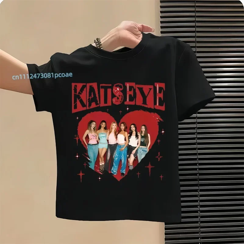 KATSEYE Street Style Children's Cotton Short-Sleeved Girls' Sportswear Casual Shirt with Print Summer T-Shirt for Ages 1-12