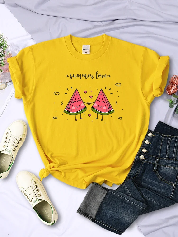 Summer T-Shirt Love Watermelon Couple Women Short Sleeve Creativity O-Neck Tops  All-math Casual Street Hip Hop Female Tees