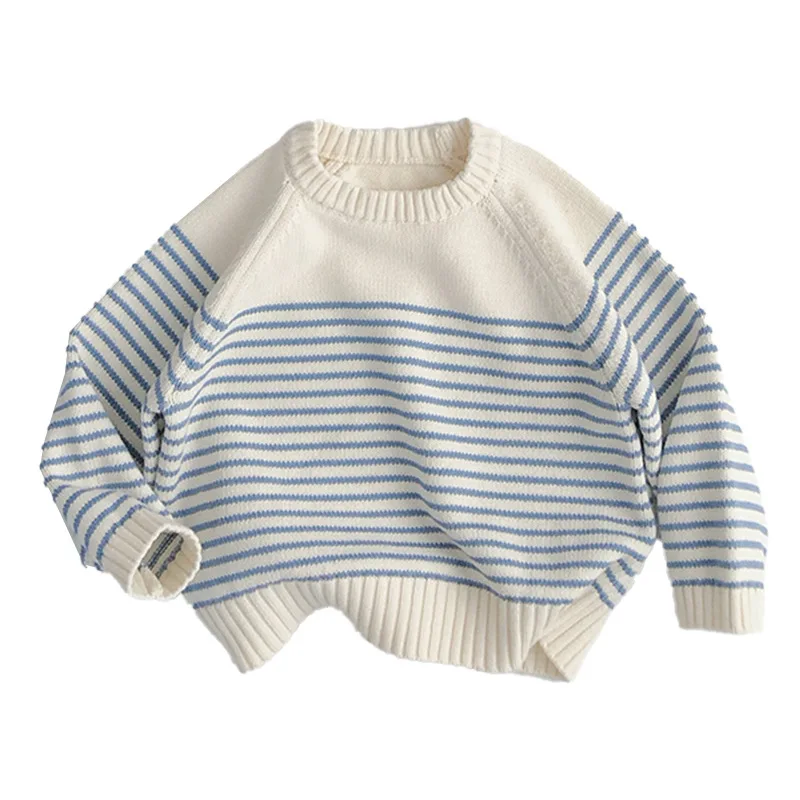 2027 Spring Children Striped Sweater Boys Girls Versatile Knitted Pullover Baby Long Sleeve Casual Sweater Kids Clothes
