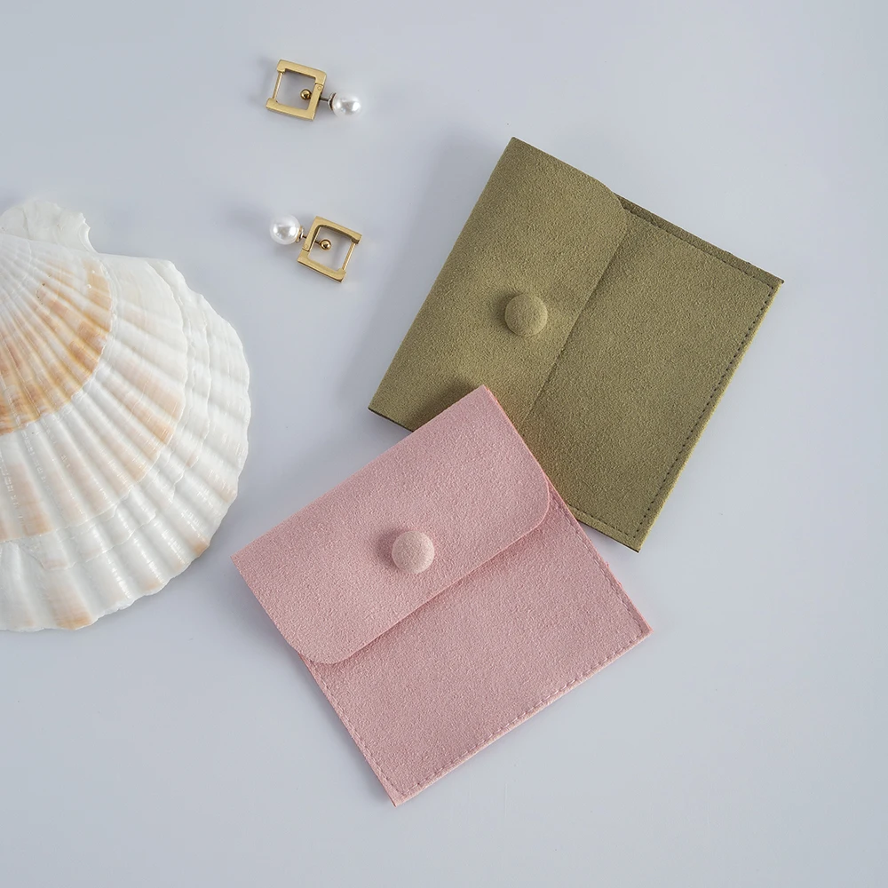10pack Microfiber Jewelry Snap Packaging Bag Earrings Necklace Velvet Wedding Birthday Presents Gift Pouches Small Button Sack