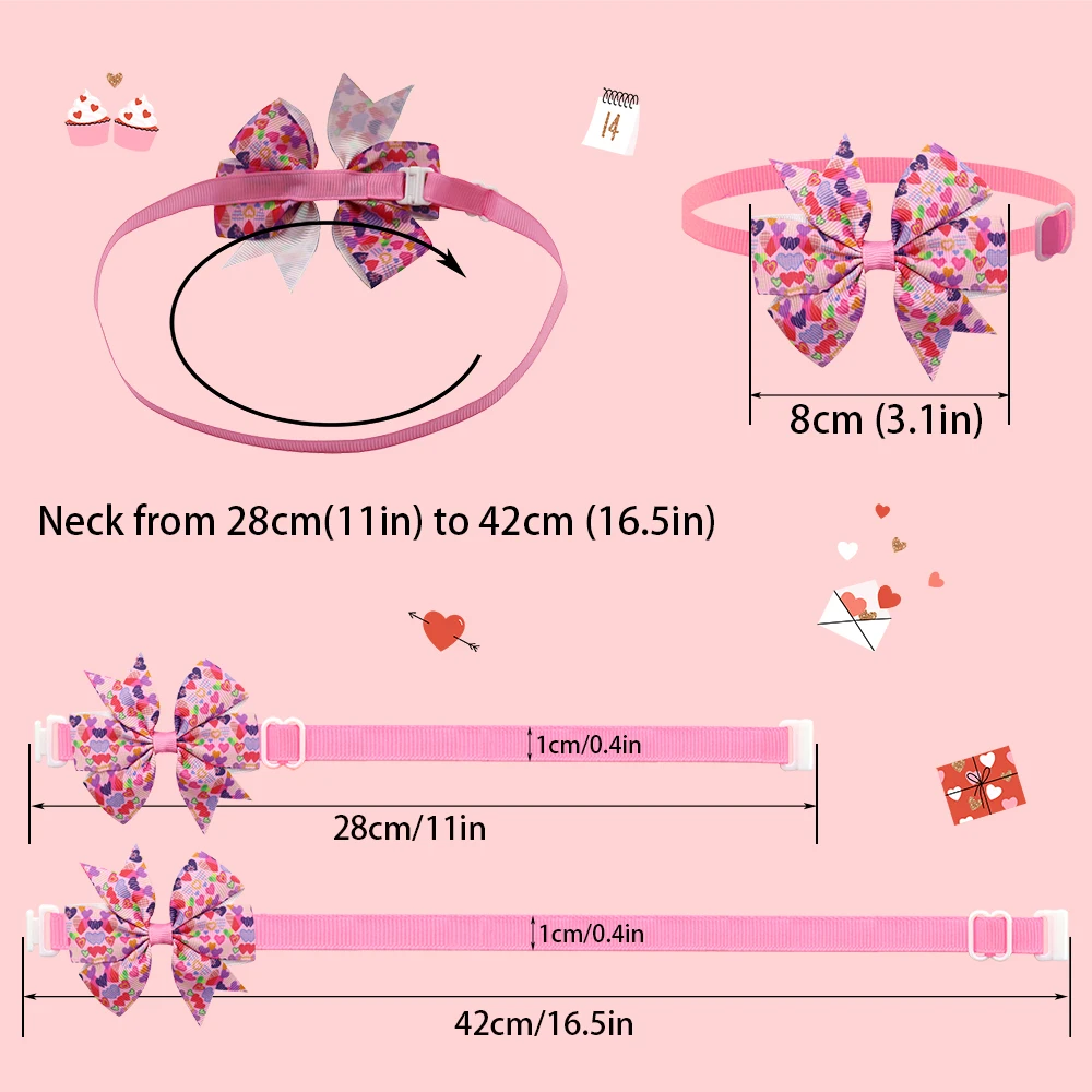 50/100Pcs Dog Grooming Bows Loving Heart Valentine\'s Day Dog Bows Adjustable Cat Dog Bowties For Small Medium Dogs Accessories