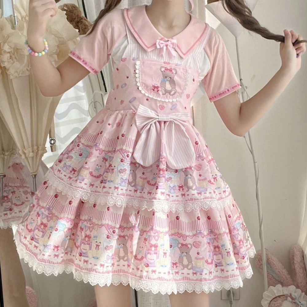 

Full [Sweet Fu Bear] Lolita original cute suspender skirt sweet versatile dress jsk Lolita birthday dress for women