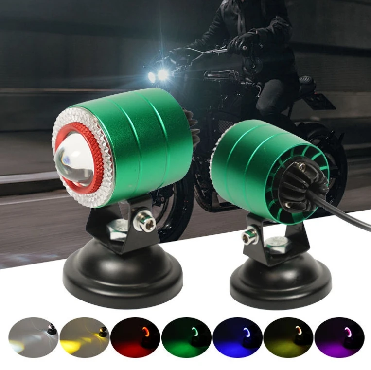 TCYATO دراجة نارية سبعة ألوان LED الأضواء، دراجة نارية عالية / منخفضة شعاع القيادة مصباح الضباب، RGB الملاك العين الطريق الإضاءة الخارجية #2