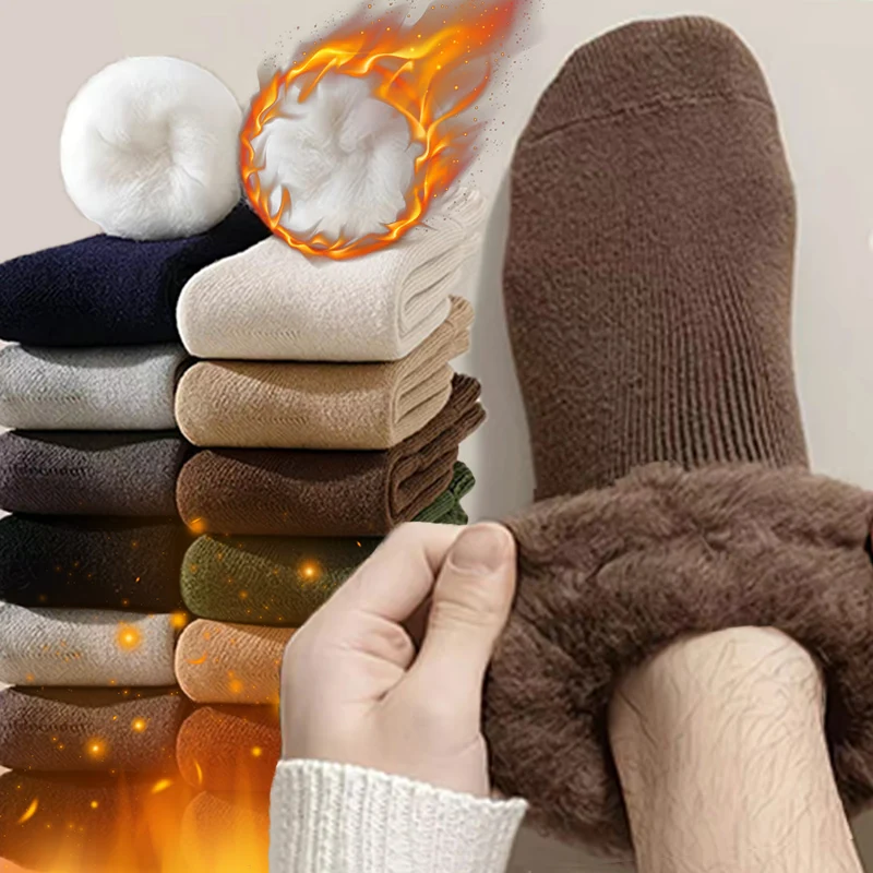 Fleece Lined Thermal Socks Men Winter Warm Thick Cashmere Feel Boot Socks Heat Generating Cold Weather Protection for Outdoors